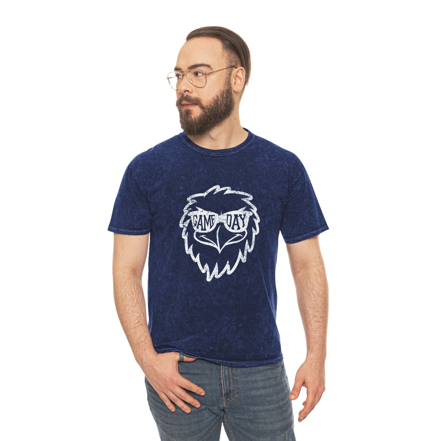 Game Day Eagle Glasses Mineral Wash T-Shirt - Navy