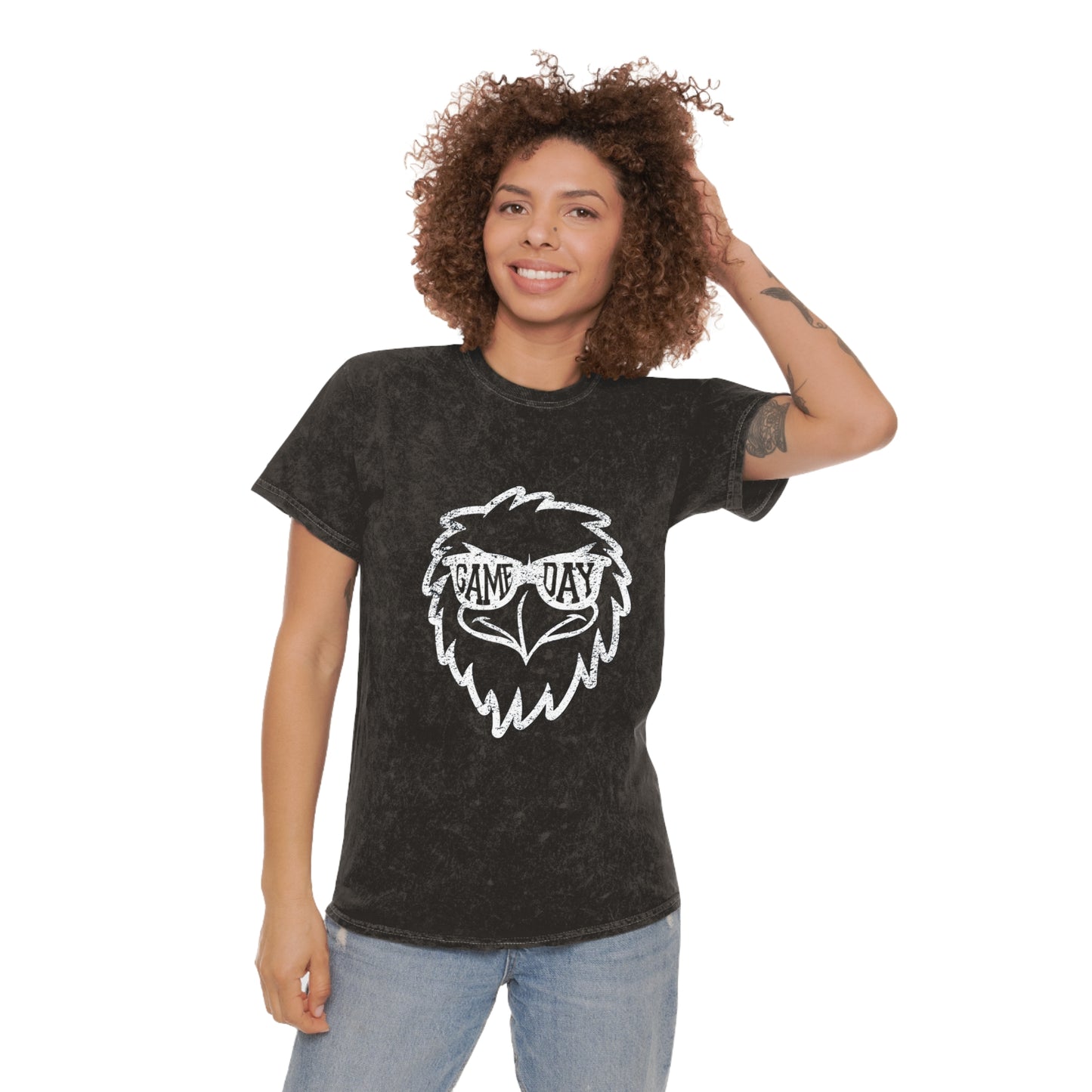 Game Day Eagle Glasses Mineral Wash T-Shirt - black