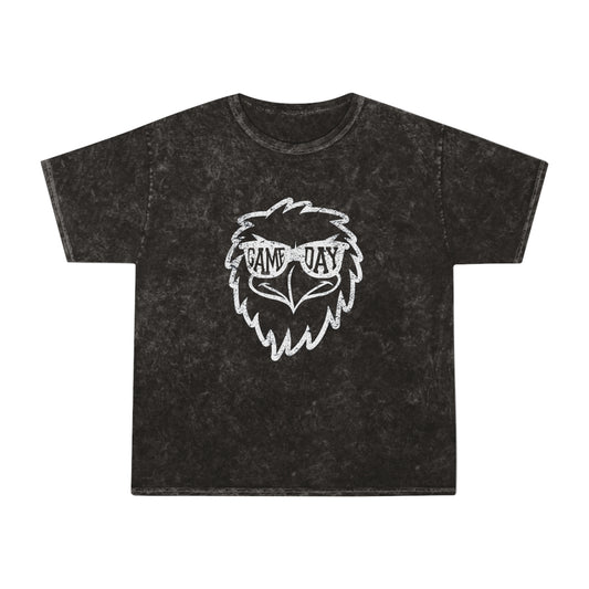 Game Day Eagle Glasses Mineral Wash T-Shirt - black