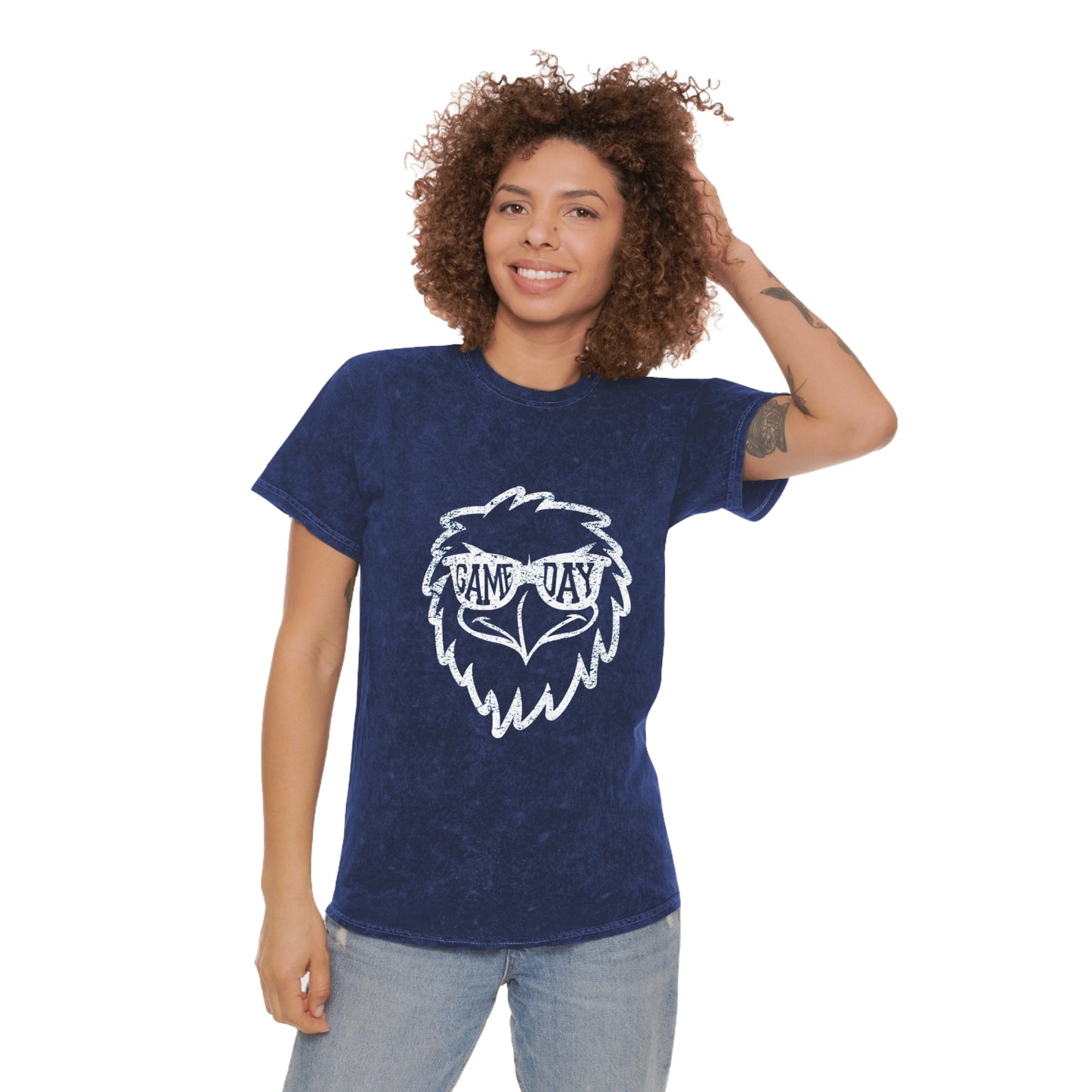 Game Day Eagle Glasses Mineral Wash T-Shirt - Navy