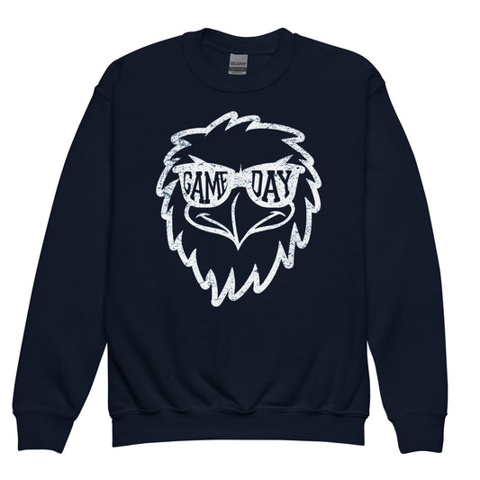 Game Day Eddie Sunglasses Youth Crewneck Sweatshirt - Navy